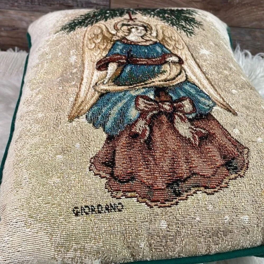 Riverdale Giordano Angel Tapestry Throw Pillow 16 x 12 Metallic Thread Christmas